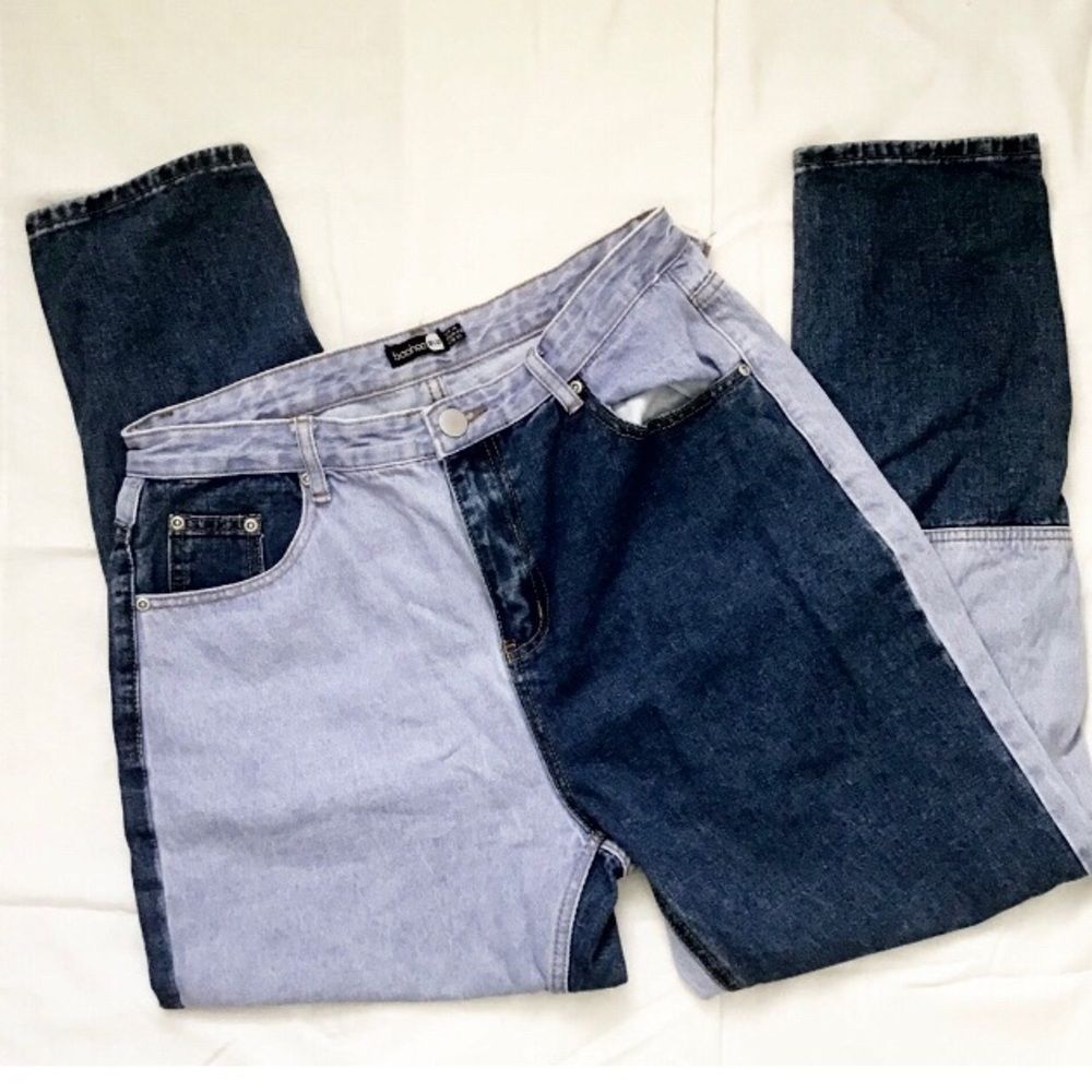 boohooBLUE| Color Block Denim Mom Jeans